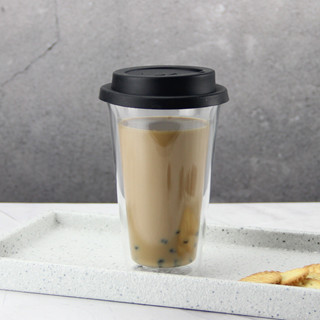 客製化 玻璃杯 耐熱玻璃雙層咖啡杯 帶矽膠蓋高硼矽玻璃杯 雙層隔熱水杯 帶蓋杯子
