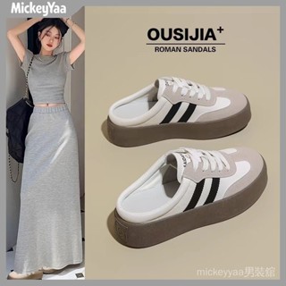 【 mickeyyaa服飾舘】【店鋪熱銷】無後跟小白鞋女2025新款春鞦季女鞋網紅厚底爆款一腳蹬包頭半拖鞋
