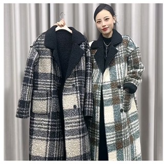 【HOT 本舖】 兩面穿復古格子羊羔毛呢子大衣女冬季新款中長款加厚圈圈毛呢外套