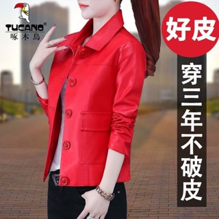 啄木鳥 短款 春秋款 pu 皮衣 女裝 韓版 修身 短款 上衣 皮夾克 小外套 女 皮衣