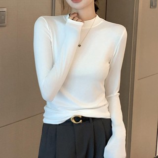 女式長袖 T 恤,莫代爾高領上衣,秋季純色上衣