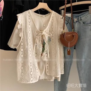 秋天女裝 疊穿穿搭馬甲女 日係森女重工鏤空蕾絲花邊係帶馬甲背心女 新款寬鬆設計感疊穿外搭早春chic小個子上衣 現貨 K