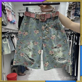 🔥臺灣熱賣🔥複古港味印花潮流牛仔短褲女2024夏季新款顯瘦氣質百搭闊腿直筒褲 🎉限時熱賣🎉WJ1-1-A
