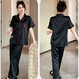 維多利亞的秘密夏季愛心可愛女士冰絲薄款睡衣短袖長褲家居服套裝