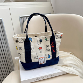 兔子新款刺繡日係可愛帆布包寶媽外出手拎包便噹上班族手提包 Spot goods