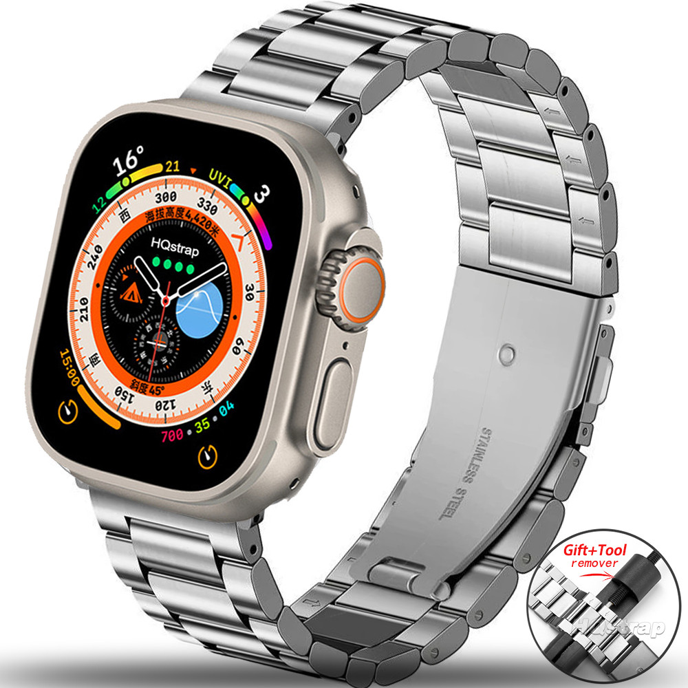 適用於 i watch 9 8 7 6 SE 10 46mm 42mm 腕帶的銀色鋼錶帶 le 錶帶 49mm 45mm