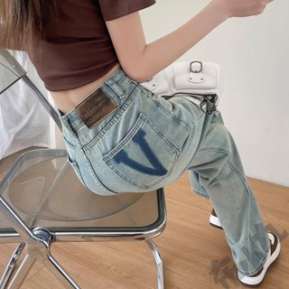 高腰水洗直筒牛仔褲女 復古牛仔褲 女生長褲 淺藍色長褲 顯瘦九分褲 設計感小眾 小個子闊腿褲 休閒褲 長褲 褲子 高腰褲