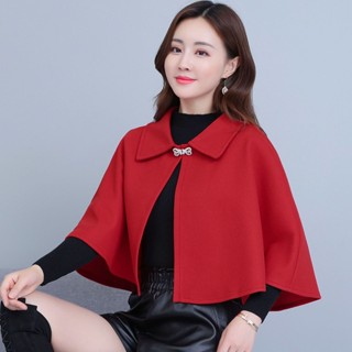 💖臺灣出貨💖 新款秋冬毛呢披肩 外套女 2024秋冬款小香風披肩斗篷 小個子外搭短款披風 配旗袍毛呢披肩