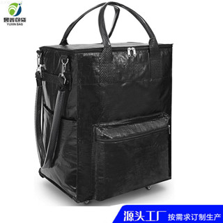 新款熱銷帶輪購物袋推車多用途編織料拖輪袋可折疊手提包防水可攜式袋必備
