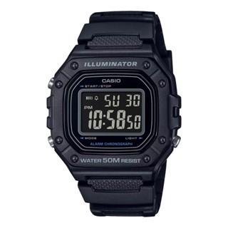 CASIO 卡西歐方形數字 W-218H-1B 全黑手錶男士女士兒童中學生高中生薄款輕便防水 [平行進口]