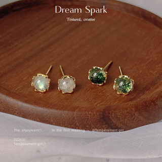 Dream Spark｜天然石綠幽靈S925針14K迷你耳環小巧氣質