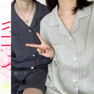 🌸WIE' Y🌸「兩件式睡衣」情侶睡衣 韓國家居服 INS風方領簡約泡泡睡衣 睡衣套裝 居家服 棉質睡衣 女生家居服