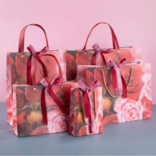 母親節禮品袋 油畫風禮品袋 紅色玫瑰花手提袋 禮品紙袋 禮品包裝袋