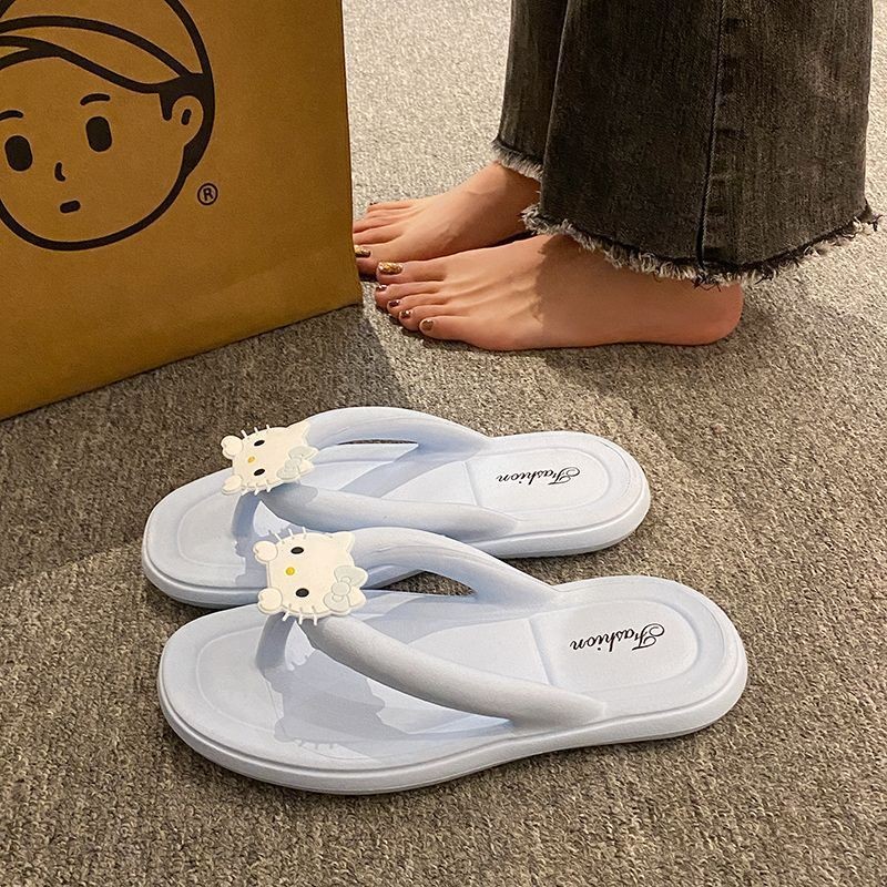 《現貨下單》【防滑耐磨底】卡通kt貓夾腳拖鞋女外穿夏季韓版ins厚底防滑踩屎感度假居家拖鞋厚底拖鞋 浴室拖鞋 浴室 居家