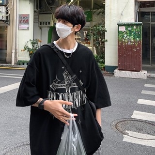 【HOT 本舖】男裝 美式嘻哈個性字母短袖T恤男夏季2025新款百搭潮牌寬鬆小領口上衣