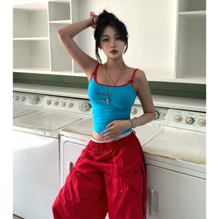 夏季新款字母印花無袖短版上衣美式辣妹外穿緊身顯瘦多巴胺吊帶女 Pearl Girl
