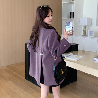 2024韓係燈芯絨黑色西裝外套女秋冬新款寬鬆氣質休閒高階西服