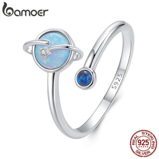 bamoer 925 純銀開口戒指可調節星球設計女士禮物