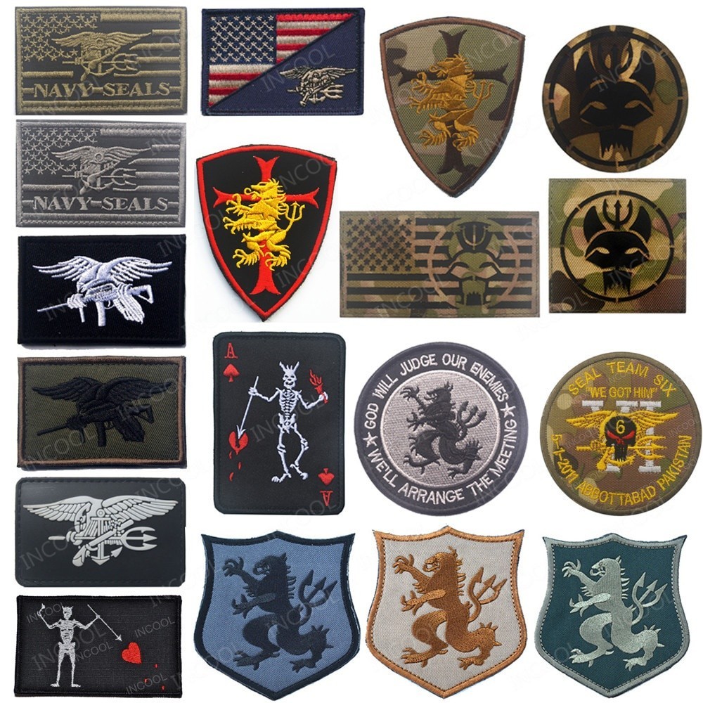 台灣發貨- 魔鬼氈徽章美國國旗海軍印章刺繡貼片紅外紅外反光貼片戰術軍用臂章刺繡徽章布標