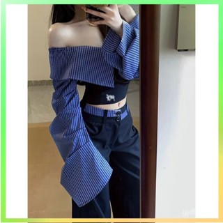 【✨臺灣熱賣】 2025新款超好看一字肩拚接上衣女韓版收腰寬鬆顯瘦休閒褲兩件套裝 限時特賣B43-2-A