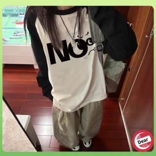 【Dear】撞色長袖T恤女早秋新款大碼顯瘦內搭打底衫寬鬆小個子上衣ins