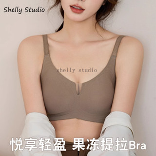 漫畫胸一片式無鋼圈無痕內衣女小胸集中爆乳薄款大胸顯小舒適夏季內衣