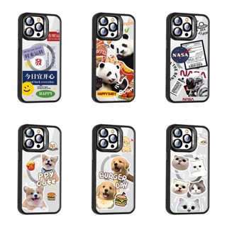可愛熊貓 iPhone 14/15/16 Pro max 磁吸手機殼 蘋果11/12/13 鏡頭帶支架plus防摔保護套
