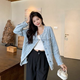 📣 免運🔥 9183L-大碼女裝百搭顯瘦上衣襯衫外套 秋季新款胖mm小香風寬鬆牛仔外套 韓版百搭外套 小個子外套 ✨