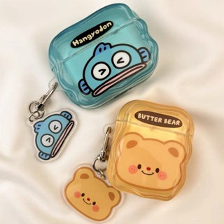 Airpods 4 Pro 2 3 1 卡通 Hangydon 黃油熊可愛圖案軟 TPU 防震無線耳塞耳機保護套外殼帶防