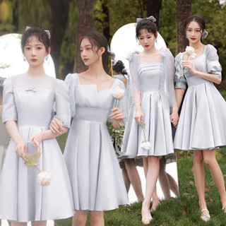 伴娘服2023夏季新款婚禮短版小個子平時可穿小眾仙氣質禮服裙緞面20250401