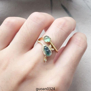 💎玉福祥珠寶💎 S925純銀鑲嵌鑽石天然飄花玉髓玉圓蛋葫蘆戒指氣質百搭