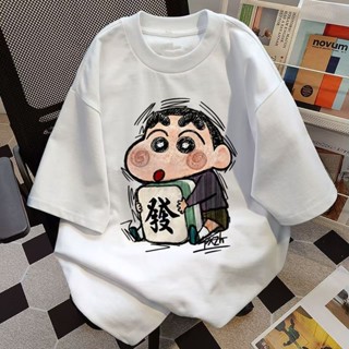 【臺灣現貨24h出】蠟筆小新寬鬆T恤男大尺碼｜美式復古潮流短袖｜情侶裝｜透氣棉質｜3XL-5XL｜卡通印花上衣