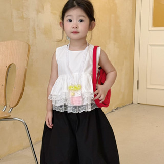 兒童夏季襯衫 女童韓版無袖蕾絲上衣 女孩休閒時尚吊帶衫