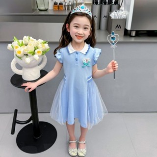 熱賣！【HH】女童夏款艾莎小飛袖POLO裙子洋氣新款甜美寶寶網紗公主風洋裝