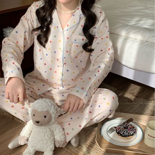 【現貨】春夏薄睡衣女長袖長褲套裝 100%全棉雙層紗布女生睡衣居家服長袖可外穿小外套家居服套裝全棉睡衣套裝