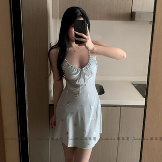 【IRIS香夜薇語】流光蝴蝶*純欲風睡裙女2025新款夏季冰絲吊帶睡衣帶胸墊