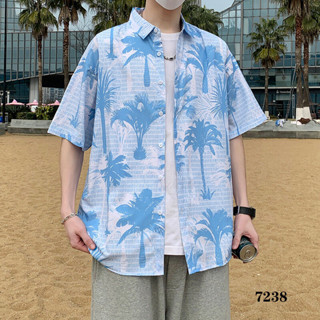 新品 男士短袖襯衫港風大尺碼ins日系印花透氣排汗夏威夷海灘短袖襯衫青少年花襯衫男上衣