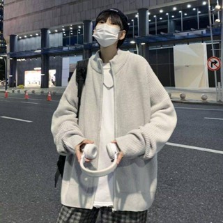 NANS 臺灣現貨 薄外套 外套 日系慵懶風立領拉鍊開衫毛衣外套男春秋oversize針織衫毛線衣夾克
