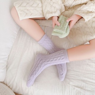 麻花澳絨襪子女 秋冬季毛絨加絨加厚 保暖珊瑚絨家居睡眠地板中筒襪