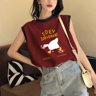 Chic☀慵懶風設計感小眾港風復古夏季新款無袖背心潮牌ins中長款純棉100 女生背心 小可愛上衣 女裝無袖衫 短袖背心