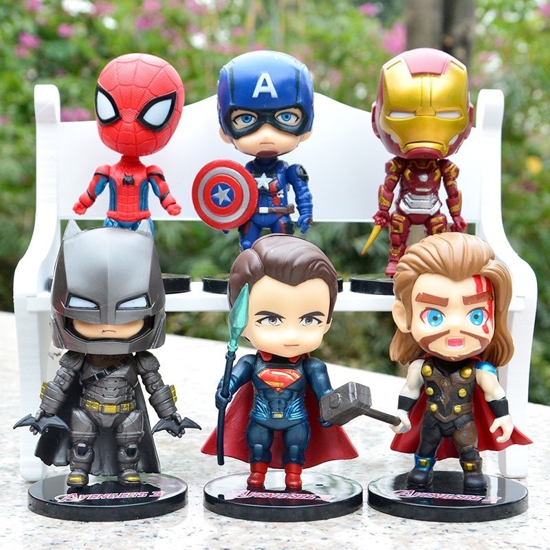 MARVEL 6 件套漫威復仇者聯盟可動人偶套裝蜘蛛俠鋼鐵俠蝙蝠俠超人模型娃娃收藏玩具禮物