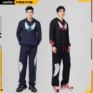 Lovito x Free Fire ANGELIC 休閒幾何圖案口袋抽繩上衣或下裝