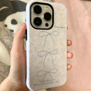 簡約藍色碎花蝴蝶結保護殼適用於 iPhone 11 15Pro 14ProMax 7plus 13Pro 16ProMa