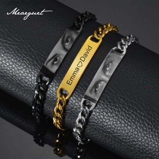 Meaeguet 個性化眼睛照片手鍊,不銹鋼定製激光雕刻圖片名稱日期男士女士兒童手鍊
