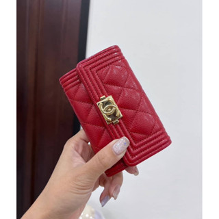 chanel le boy香奈兒 紅 荔枝 金釦 零錢包 信用卡卡夾 短夾 卡包 皮包 錢包 卡夾