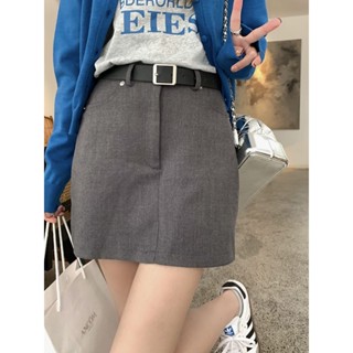 迷你超短裙配腰帶灰色西裝a字半身裙女2025新款高腰顯瘦包臀短裙防走光裙子mini短裙
