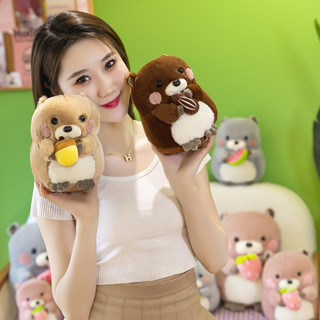 貪吃土撥鼠公仔可愛萌萌抱著瓜子小倉鼠毛絨玩具睡覺娃娃抱枕