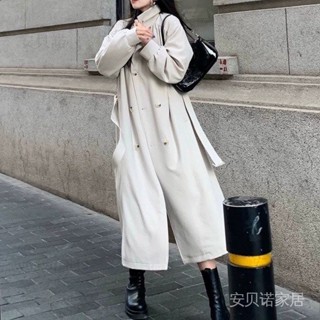 a849 外套 Ins美式黑色大衣外套風衣長版外套美拉德穿搭鞦鼕寬鬆休閒外套大尺碼女裝【安貝諾】