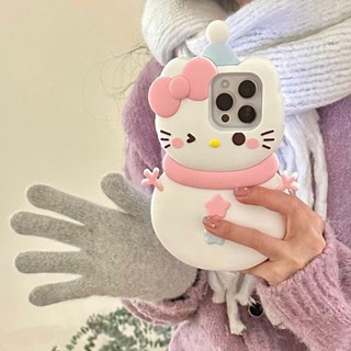 3d Hello Kitty 雪人手機殼適用於 iPhone 16 15 14 13 12 Pro Max 11 軟矽膠
