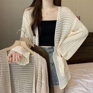 《現貨下單》【店鋪熱銷】鏤空防曬針織小外套女夏季薄款寬鬆蝙蝠袖披肩罩衫中長款空調衫薄外套夏天外套薄外套女夏季外套外套夏天